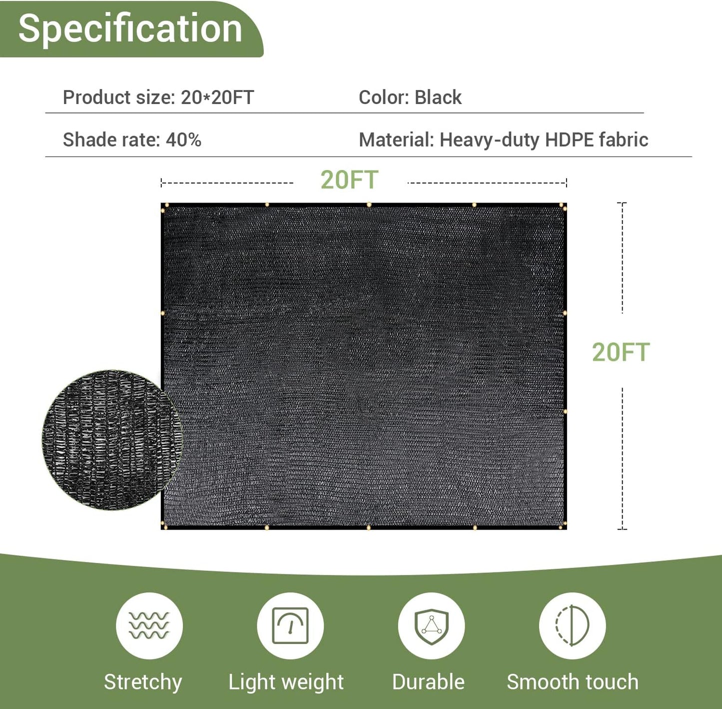 40% Garden Shade Cloth, 10x20FT HDPE Mesh Tarp with Upgraded Grommets