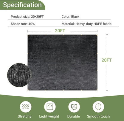 40% Garden Shade Cloth, 10x20FT HDPE Mesh Tarp with Upgraded Grommets