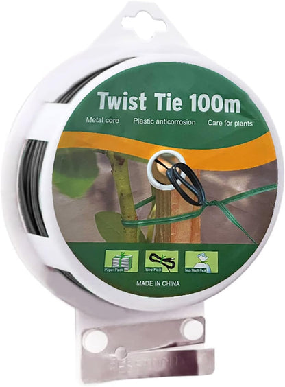 Twist Tie, 328 Feet (100m), green cable ties with Cutter, Garden Plant Ties Reusable, Green Twist Ties for plants Gardening Tomatoes Tie garden ties for plants,garden twist ties flowers Climbing