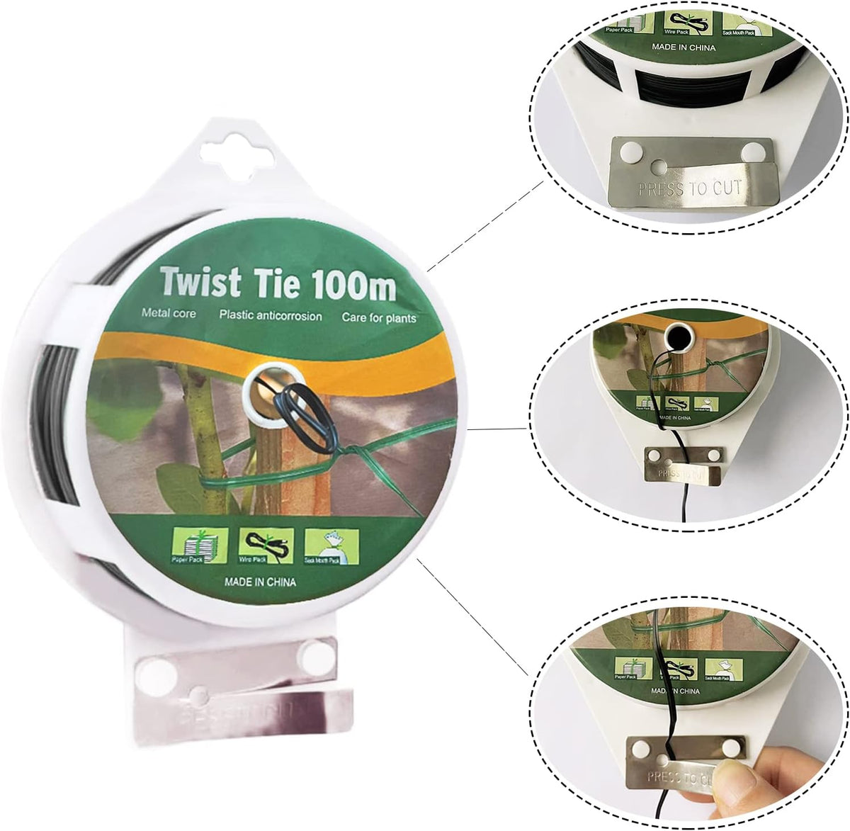 Twist Tie, 328 Feet (100m), green cable ties with Cutter, Garden Plant Ties Reusable, Green Twist Ties for plants Gardening Tomatoes Tie garden ties for plants,garden twist ties flowers Climbing