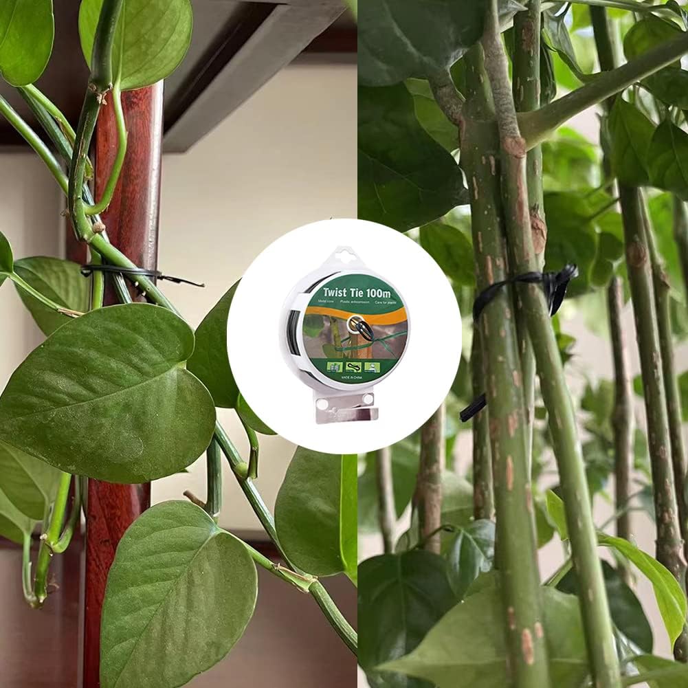 Twist Tie, 328 Feet (100m), green cable ties with Cutter, Garden Plant Ties Reusable, Green Twist Ties for plants Gardening Tomatoes Tie garden ties for plants,garden twist ties flowers Climbing