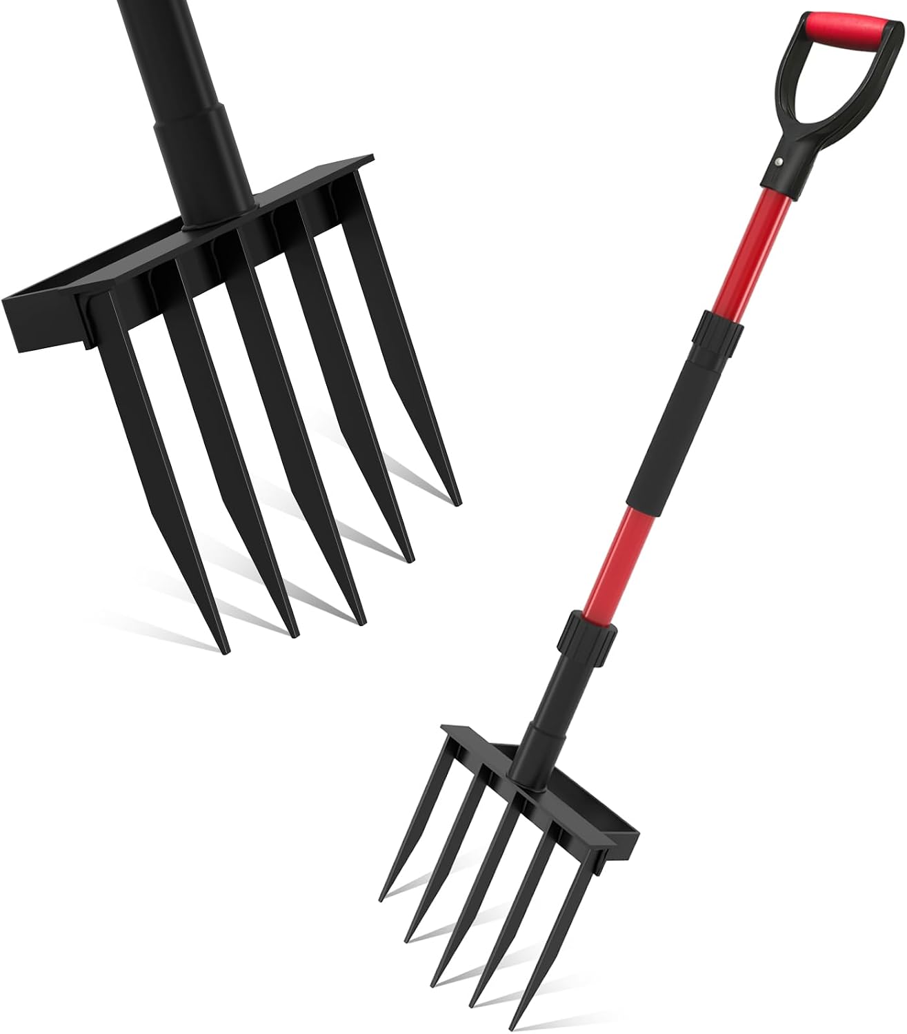 Pitch Fork for Garden, 5-Tine Heavy Duty Pitchfork for Loosening Soil, 41 Inch Gardening Fork for Digging, Composting, Spading, Cultivating Soil, Metal Fork Head with Fiberglass Handle, D-Grip