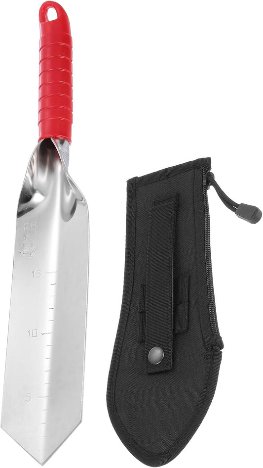 Garden Hand Shovel 15.2 x 2.7 Stainless Steel Trowel Garden Tool with Sheath for Digging Planting Transplanting, Red & Black