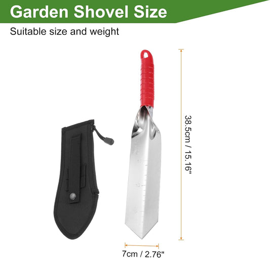 Garden Hand Shovel 15.2 x 2.7 Stainless Steel Trowel Garden Tool with Sheath for Digging Planting Transplanting, Red & Black