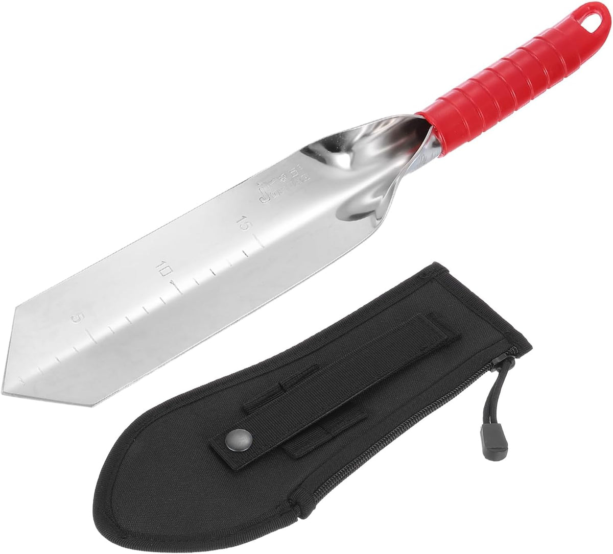 Garden Hand Shovel 15.2 x 2.7 Stainless Steel Trowel Garden Tool with Sheath for Digging Planting Transplanting, Red & Black