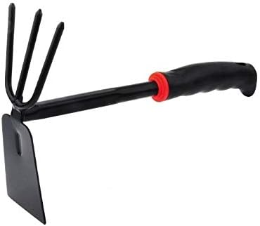 Gardening Hand Tool Metal Head Hoe with 3 Teeth Rake Carbon Steel Blade Heavy Duty for loosening Soil, Weeding and Digging Rust Proof