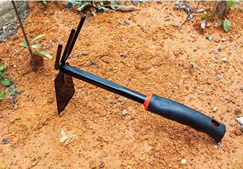 Gardening Hand Tool Metal Head Hoe with 3 Teeth Rake Carbon Steel Blade Heavy Duty for loosening Soil, Weeding and Digging Rust Proof