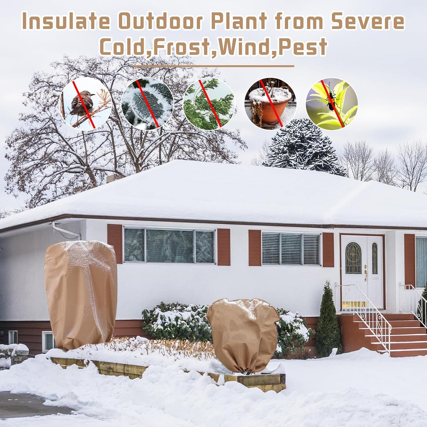 6 Pcs Plant Covers Freeze Protection Reusable Plant Protector with Zipper Frost Cloth Warm Blankets, Winter Bush Covers Freeze Protection from Cold Sun Frost Wind