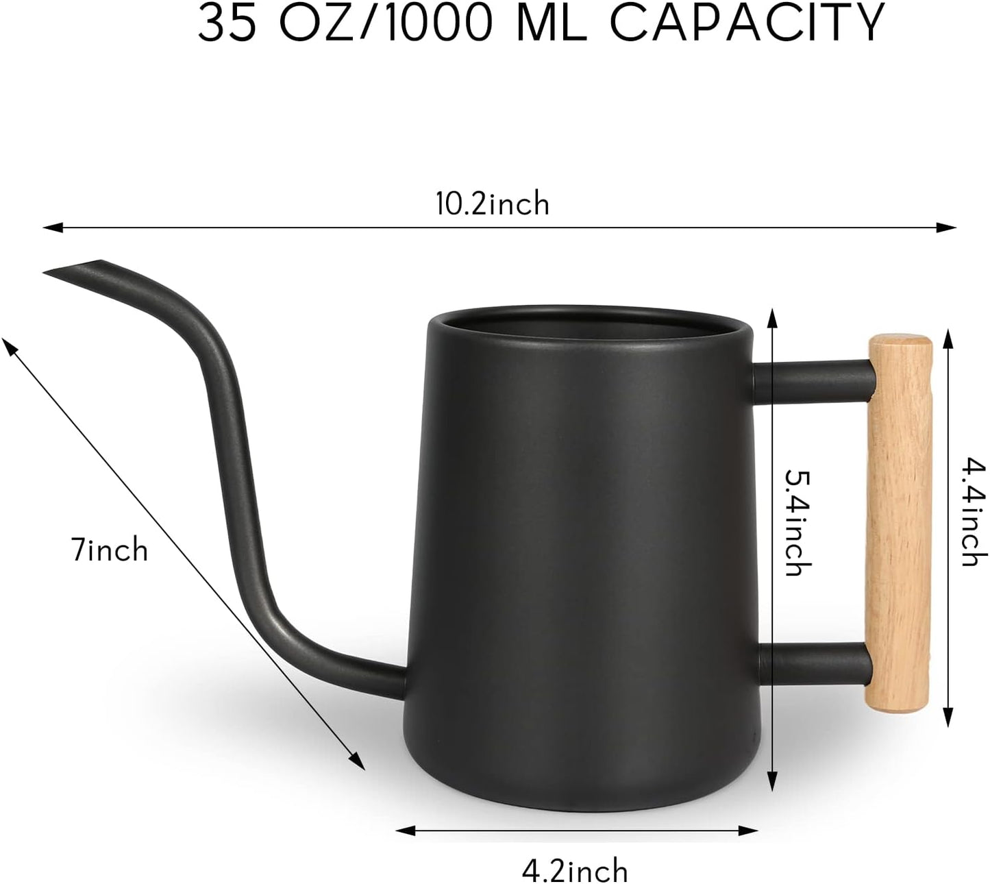 Watering Can for Indoor Plants, 35 oz/1000 ml Metal Stainless Steel Pot with Long Spout for House Plants Bonsai Outdoor Garden Flower Decorative (Black)