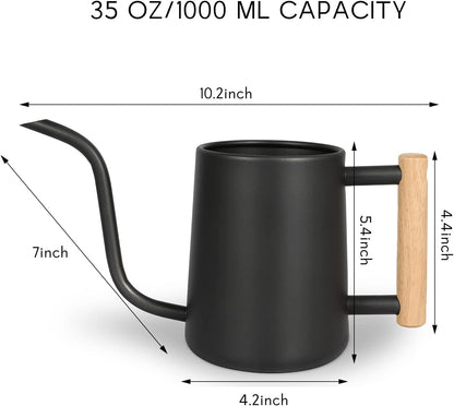 Watering Can for Indoor Plants, 35 oz/1000 ml Metal Stainless Steel Pot with Long Spout for House Plants Bonsai Outdoor Garden Flower Decorative (Black)