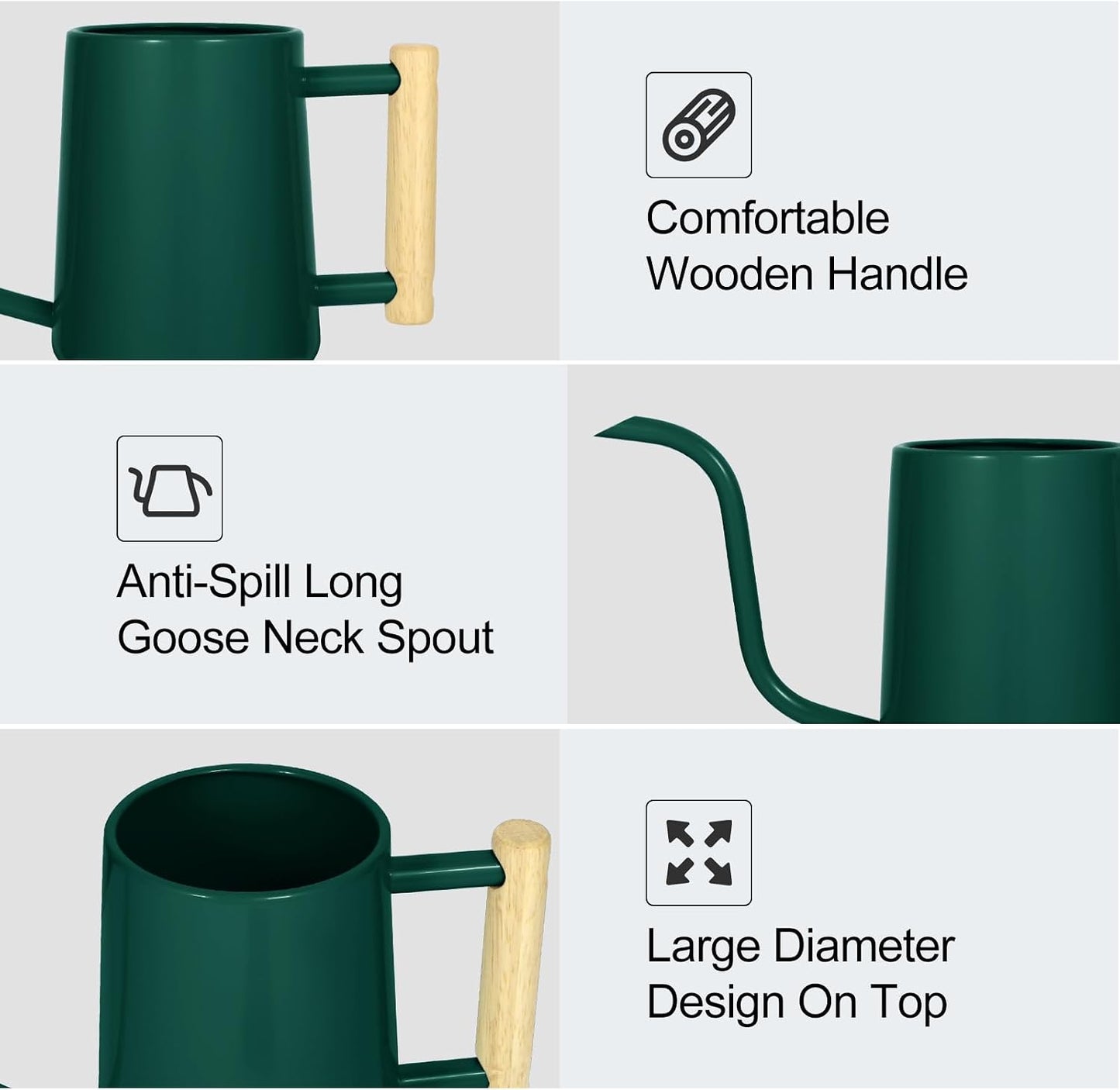 Watering Can for Indoor Plants, 35 oz/1000 ml Metal Stainless Steel Pot with Long Spout for House Plants Bonsai Outdoor Garden Flower Decorative (Black)