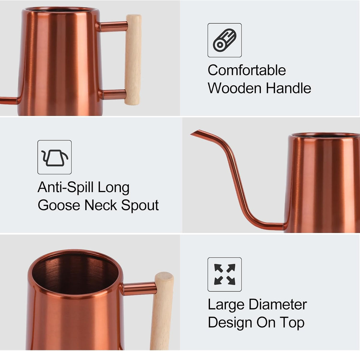 Watering Can for Indoor Plants, 35 oz/1000 ml Metal Stainless Steel Pot with Long Spout for House Plants Bonsai Outdoor Garden Flower Decorative (Black)