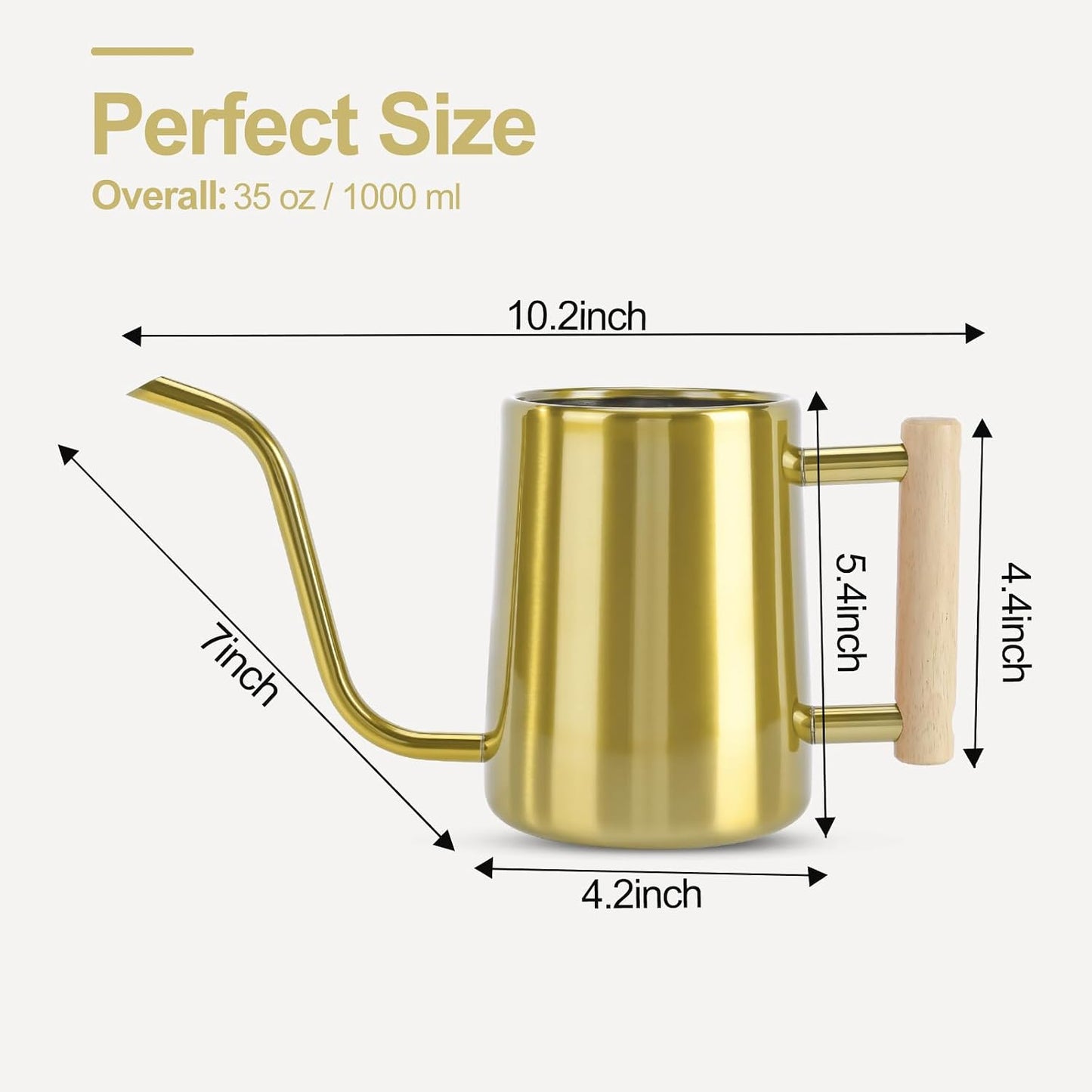 Watering Can for Indoor Plants, 35 oz/1000 ml Metal Stainless Steel Pot with Long Spout for House Plants Bonsai Outdoor Garden Flower Decorative (Black)