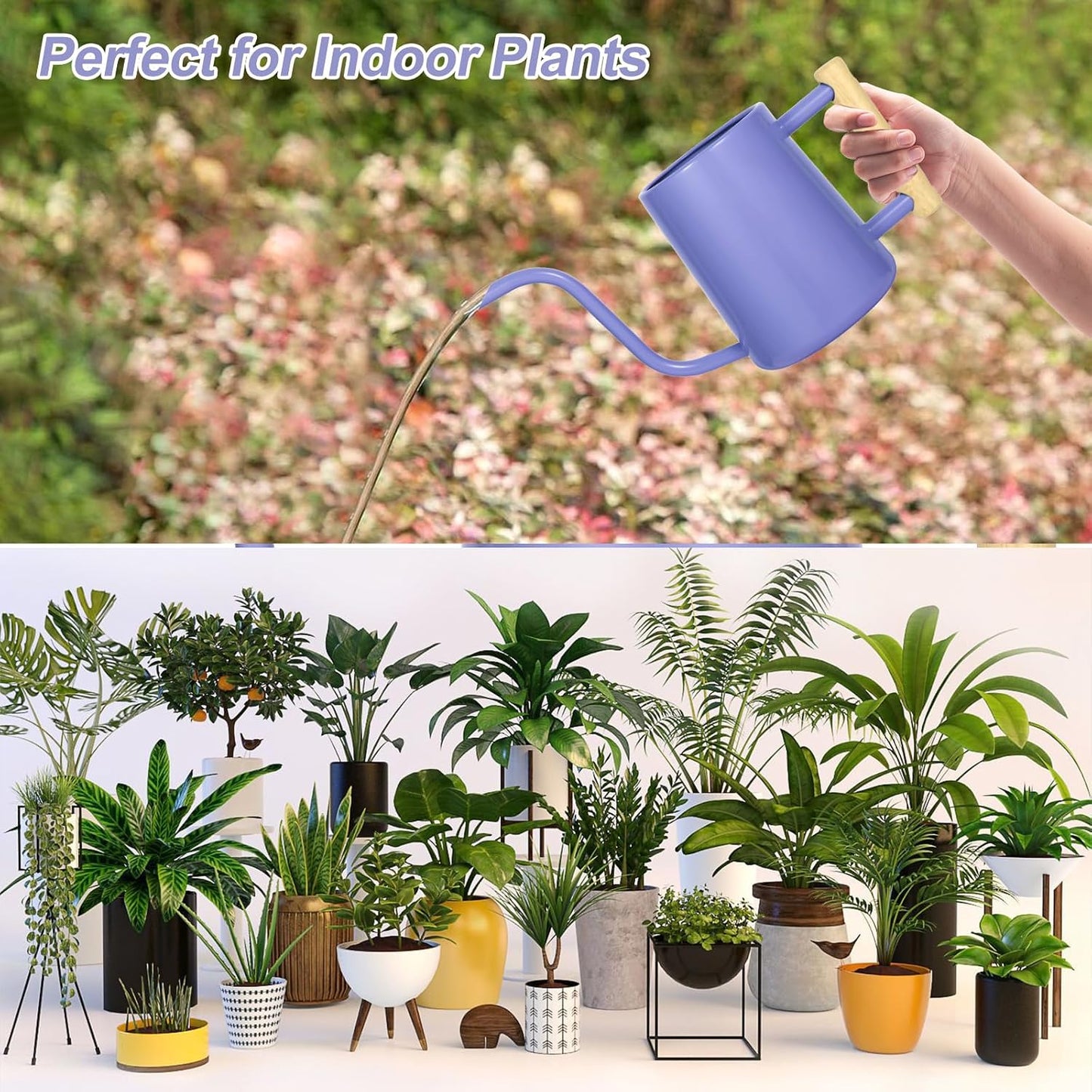 Watering Can for Indoor Plants, 35 oz/1000 ml Metal Stainless Steel Pot with Long Spout for House Plants Bonsai Outdoor Garden Flower Decorative (Black)