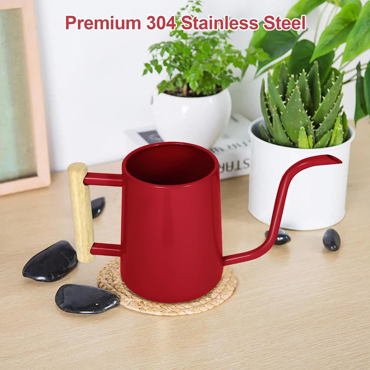 Watering Can for Indoor Plants, 35 oz/1000 ml Metal Stainless Steel Pot with Long Spout for House Plants Bonsai Outdoor Garden Flower Decorative (Black)
