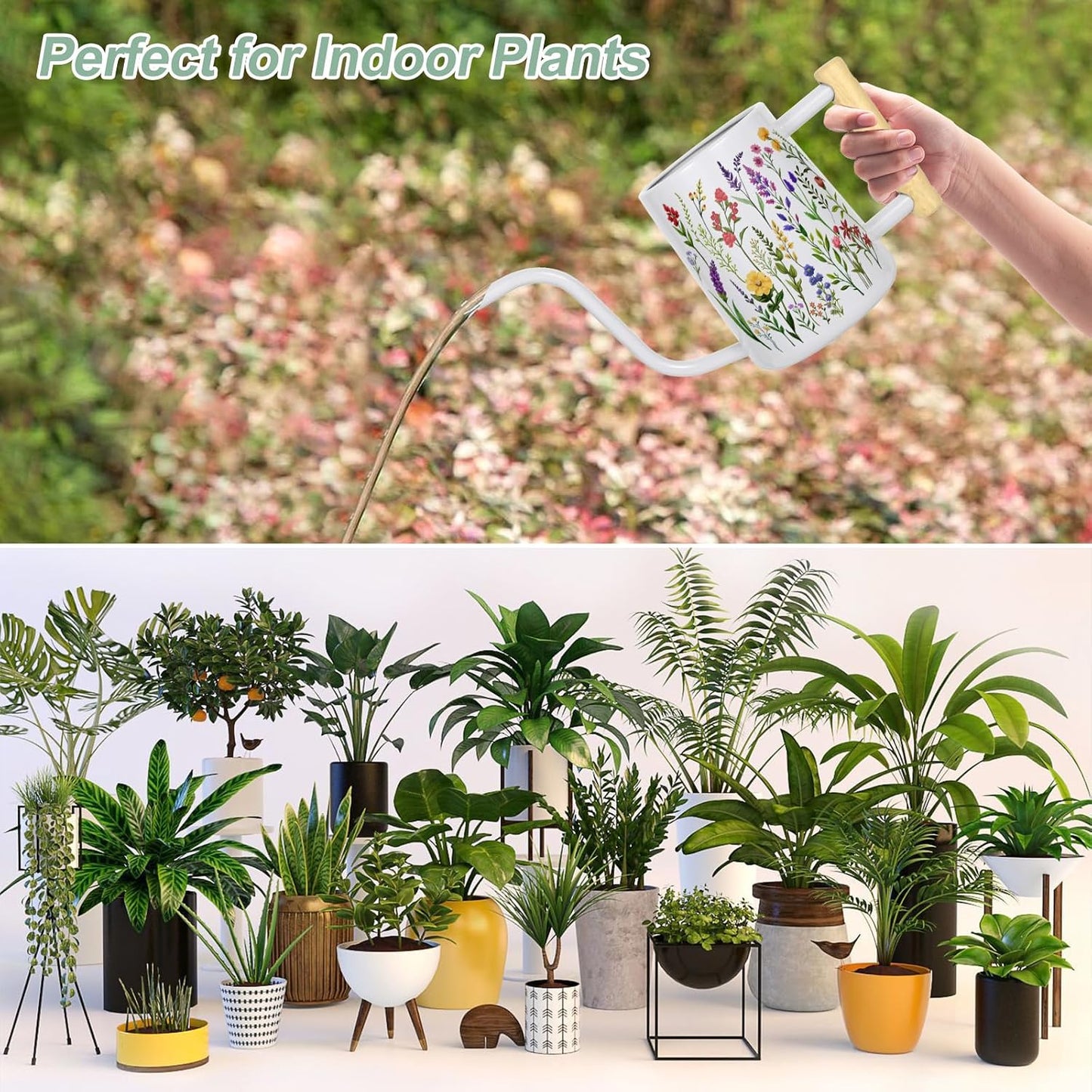 Watering Can for Indoor Plants, 35 oz/1000 ml Metal Stainless Steel Pot with Long Spout for House Plants Bonsai Outdoor Garden Flower Decorative (Black)