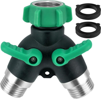 304 Stainless Steel Hose Splitter 2 Way, 3/4" GHT Garden Hose Splitter 2 Way Heavy Duty, Full Flow Garden Hose Splitters - Durable Water Spigot Splitter Y Adapter
