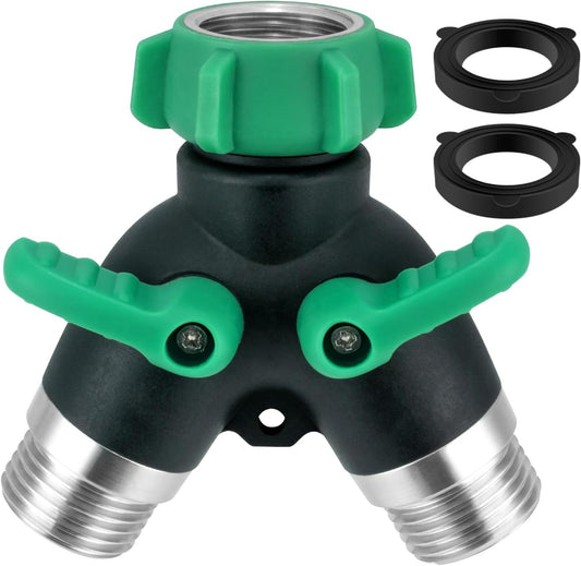 304 Stainless Steel Hose Splitter 2 Way, 3/4" GHT Garden Hose Splitter 2 Way Heavy Duty, Full Flow Garden Hose Splitters - Durable Water Spigot Splitter Y Adapter