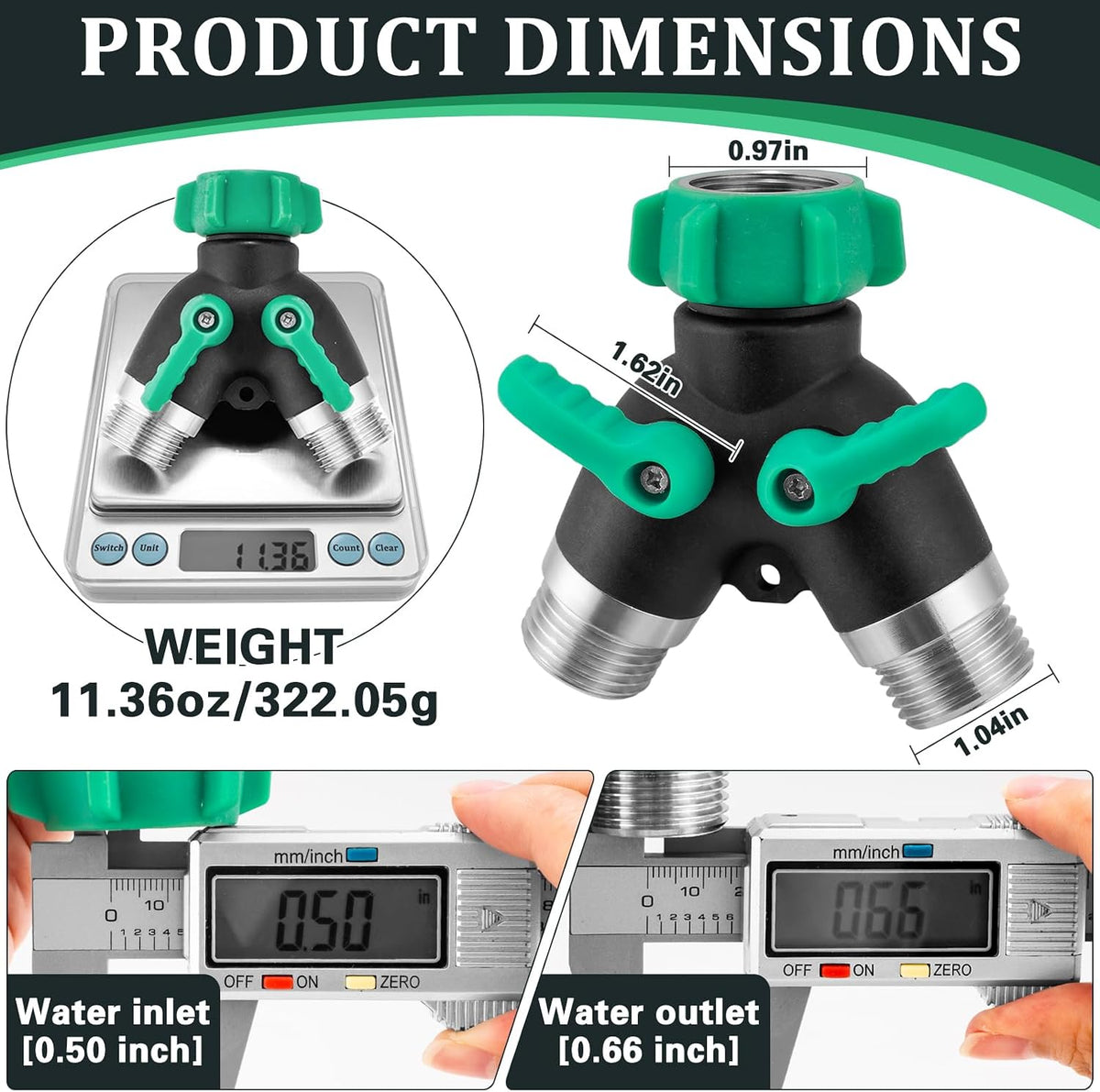 304 Stainless Steel Hose Splitter 2 Way, 3/4" GHT Garden Hose Splitter 2 Way Heavy Duty, Full Flow Garden Hose Splitters - Durable Water Spigot Splitter Y Adapter