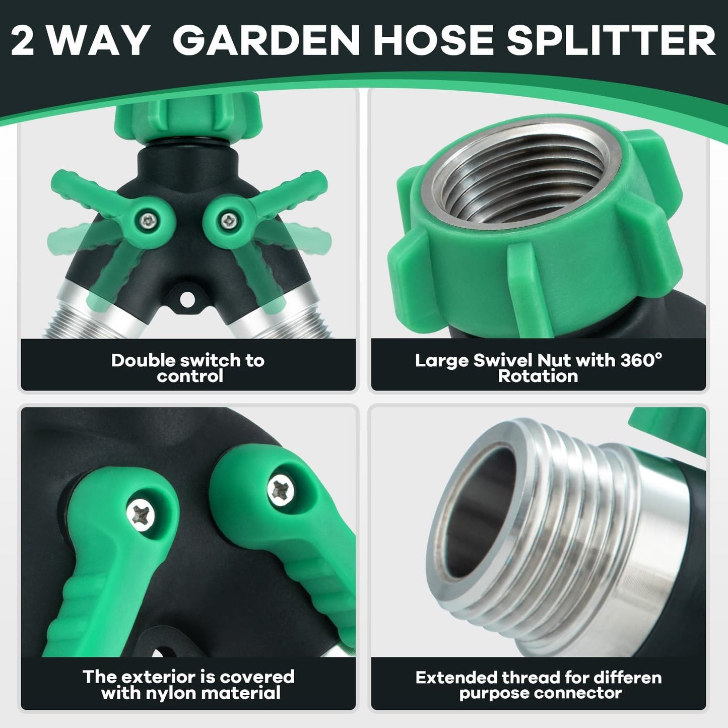 304 Stainless Steel Hose Splitter 2 Way, 3/4" GHT Garden Hose Splitter 2 Way Heavy Duty, Full Flow Garden Hose Splitters - Durable Water Spigot Splitter Y Adapter