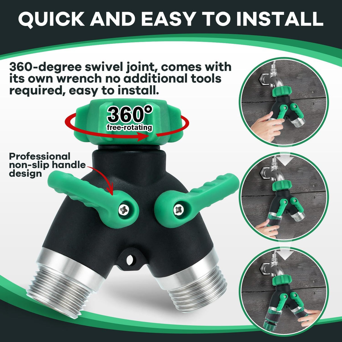 304 Stainless Steel Hose Splitter 2 Way, 3/4" GHT Garden Hose Splitter 2 Way Heavy Duty, Full Flow Garden Hose Splitters - Durable Water Spigot Splitter Y Adapter