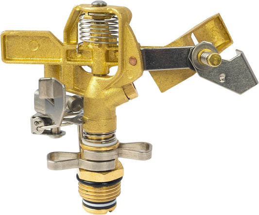 1/2 Inch Brass Impact Sprinkler, Heavy Duty Water Sprinkler Head, Adjustable 0-360 Degree Coverage Pattern, Watering Sprinkler with Nozzles for Large Patio Garden Irrigation (1 Pack)