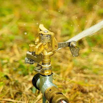 1/2 Inch Brass Impact Sprinkler, Heavy Duty Water Sprinkler Head, Adjustable 0-360 Degree Coverage Pattern, Watering Sprinkler with Nozzles for Large Patio Garden Irrigation (1 Pack)