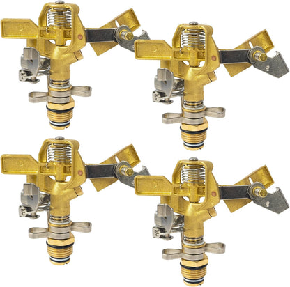 1/2 Inch Brass Impact Sprinkler, Heavy Duty Water Sprinkler Head, Adjustable 0-360 Degree Coverage Pattern, Watering Sprinkler with Nozzles for Large Patio Garden Irrigation (1 Pack)