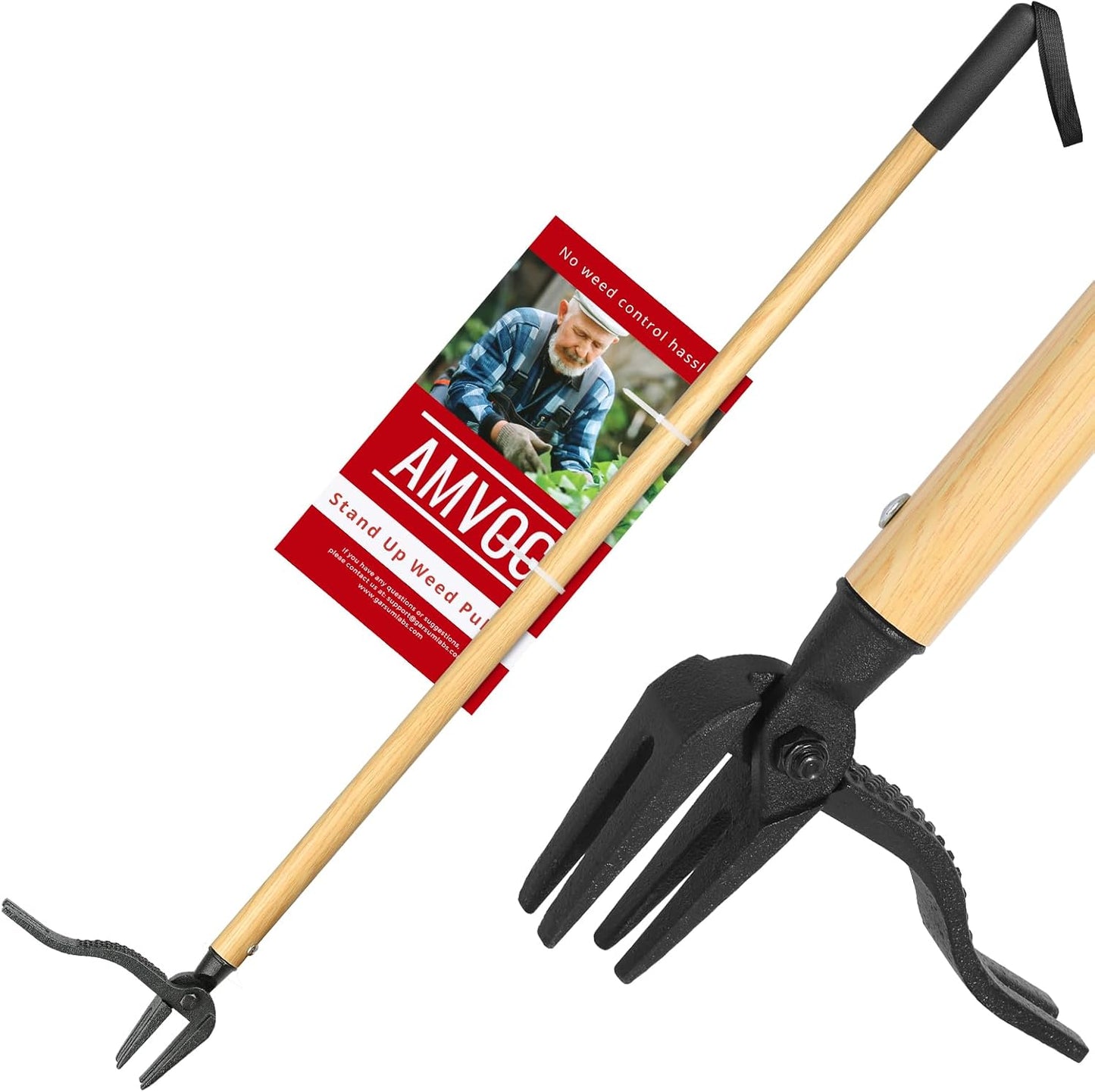 Stand-Up Weed Puller with Long Handle, Made of Aluminum Alloy Bamboo Texture Design, Roots Remover for Garden & Lawn Care, Easily Remove Weeds Without Bending, Pulling, or Kneeling