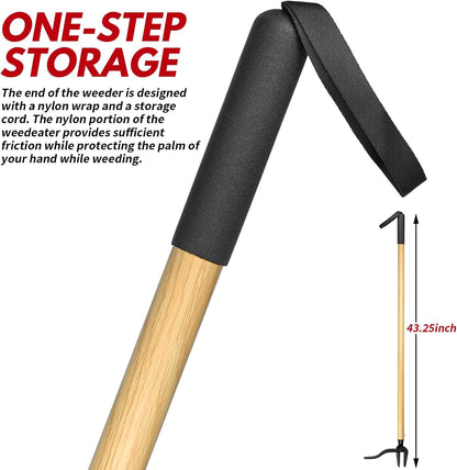 Stand-Up Weed Puller with Long Handle, Made of Aluminum Alloy Bamboo Texture Design, Roots Remover for Garden & Lawn Care, Easily Remove Weeds Without Bending, Pulling, or Kneeling