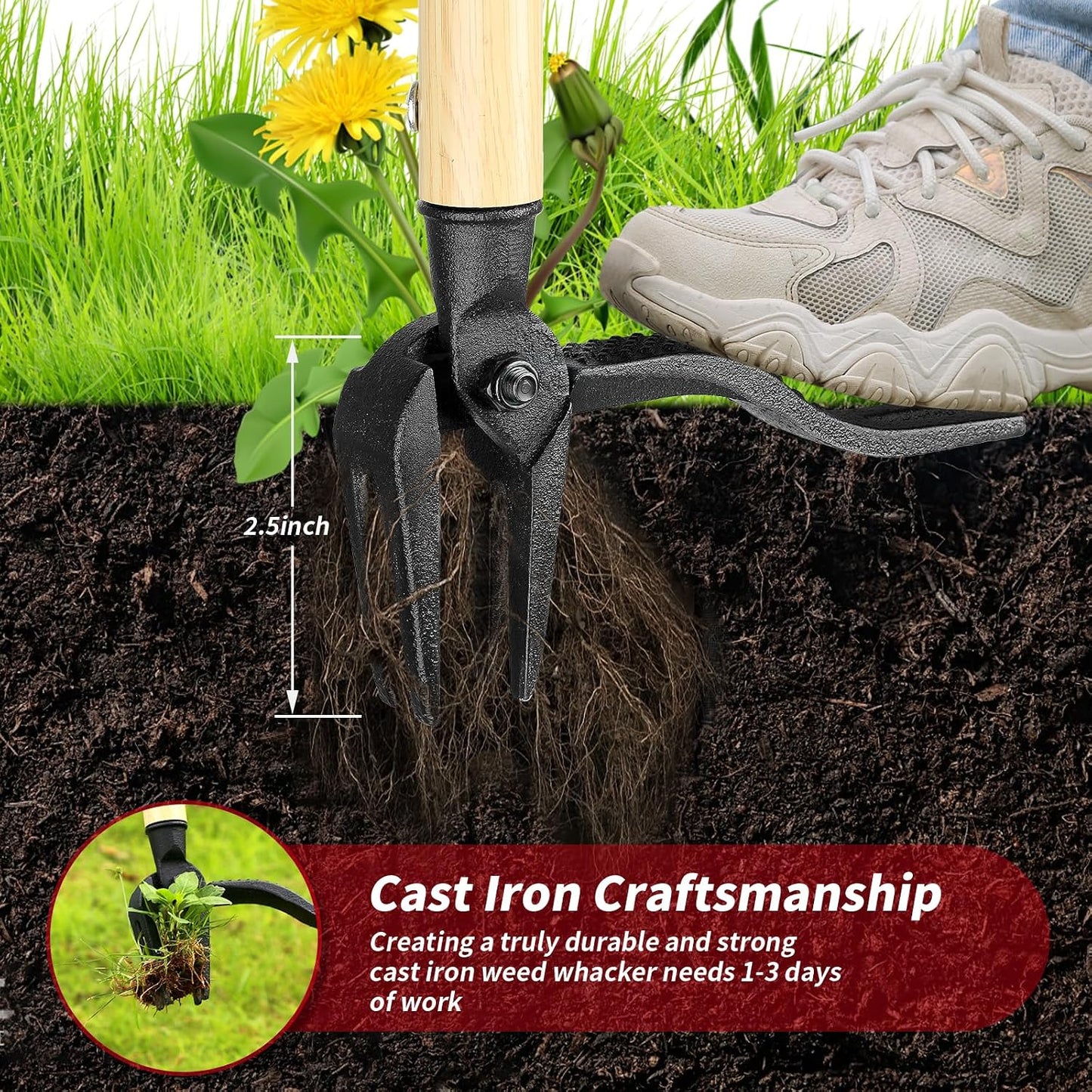 Stand-Up Weed Puller with Long Handle, Made of Aluminum Alloy Bamboo Texture Design, Roots Remover for Garden & Lawn Care, Easily Remove Weeds Without Bending, Pulling, or Kneeling