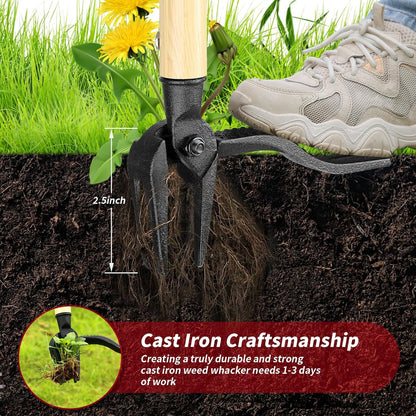 Stand-Up Weed Puller with Long Handle, Made of Aluminum Alloy Bamboo Texture Design, Roots Remover for Garden & Lawn Care, Easily Remove Weeds Without Bending, Pulling, or Kneeling