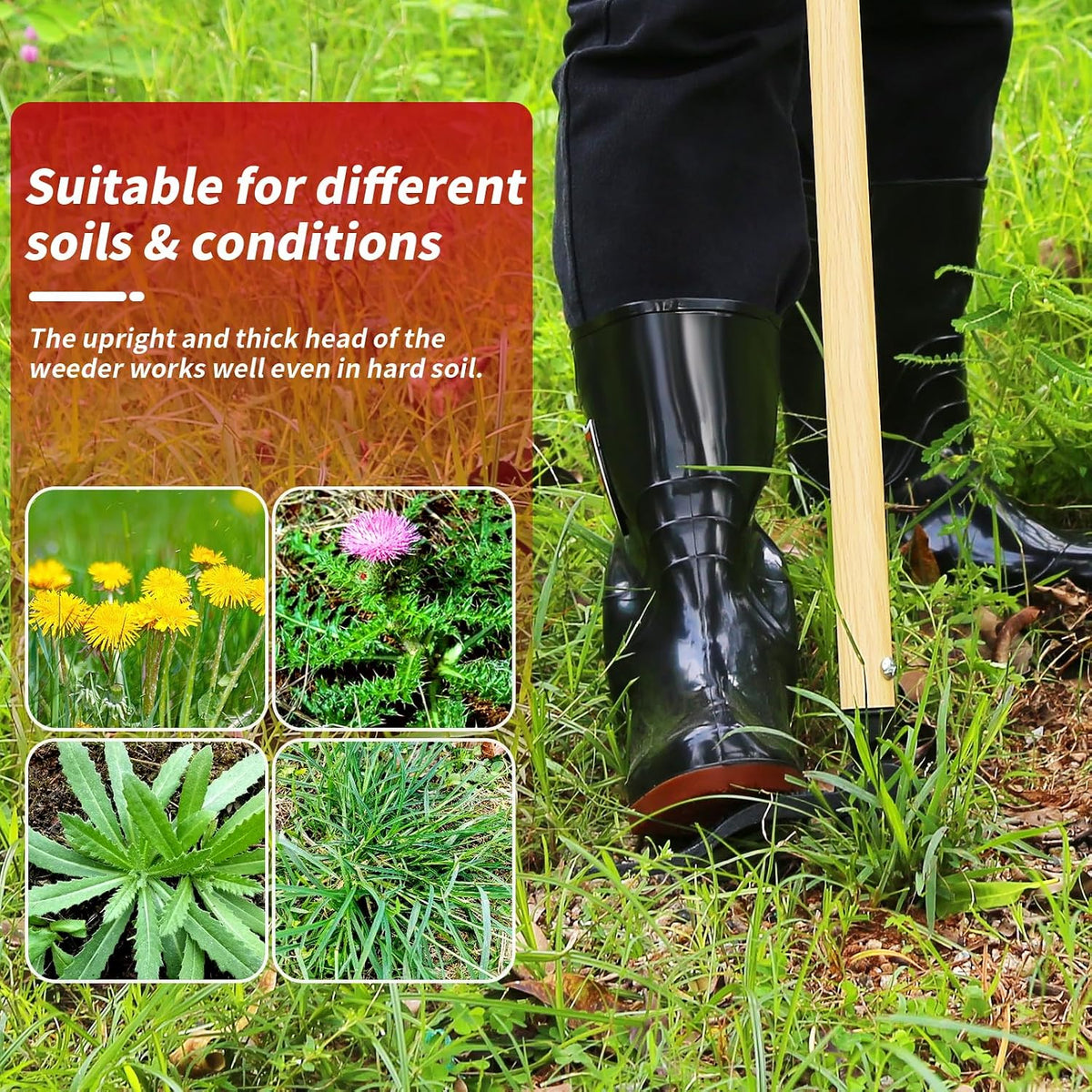 Stand-Up Weed Puller with Long Handle, Made of Aluminum Alloy Bamboo Texture Design, Roots Remover for Garden & Lawn Care, Easily Remove Weeds Without Bending, Pulling, or Kneeling