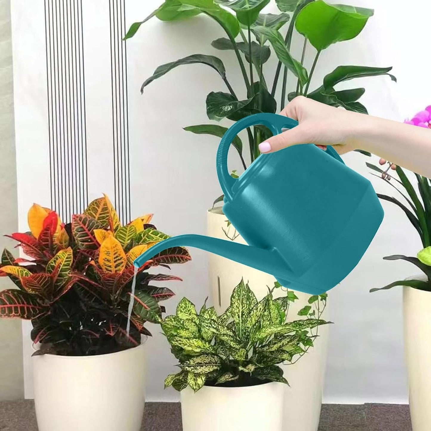 Watering Can Indoor Plants, 1 Gallon Large Capacity Thickened Plastic Long Spout Watering Can with Ergonomic Handle,Durable Small Watering Can for Indoor Plants Flower Garden Office (Green)