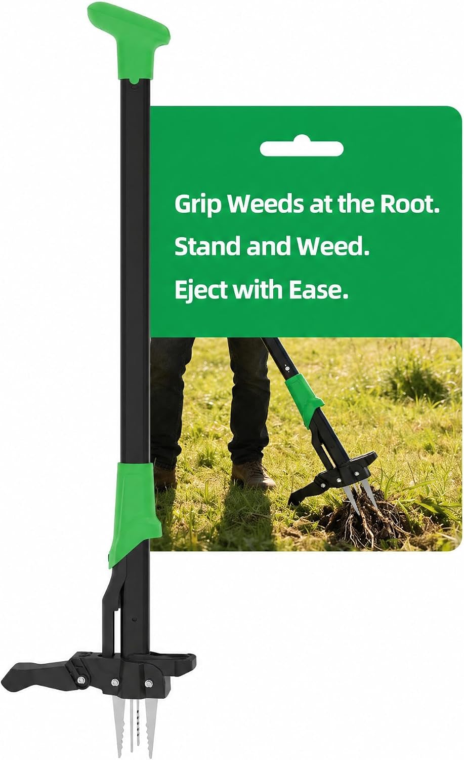 40 Inch Long Stand-Up Weed Puller Tool with 4 Claw Steel Head & Eject Mechanism – Ergonomic Long Handle Garden Weeder, Easily Remove Weeds Without Bending, Pulling, or Kneeling.