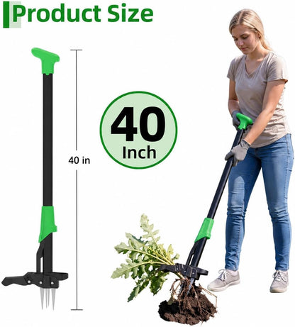 40 Inch Long Stand-Up Weed Puller Tool with 4 Claw Steel Head & Eject Mechanism – Ergonomic Long Handle Garden Weeder, Easily Remove Weeds Without Bending, Pulling, or Kneeling.