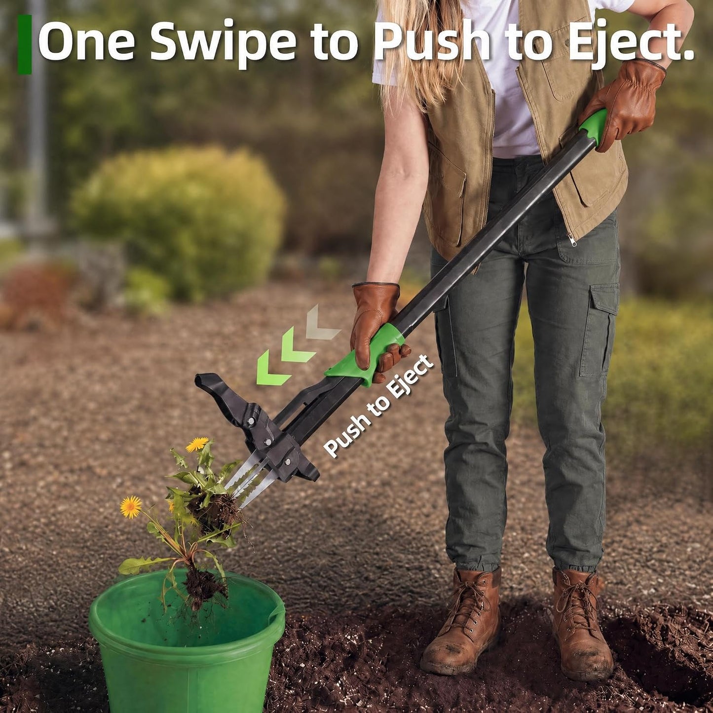 40 Inch Long Stand-Up Weed Puller Tool with 4 Claw Steel Head & Eject Mechanism – Ergonomic Long Handle Garden Weeder, Easily Remove Weeds Without Bending, Pulling, or Kneeling.