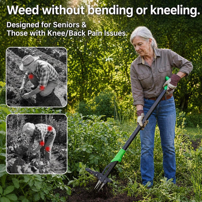 40 Inch Long Stand-Up Weed Puller Tool with 4 Claw Steel Head & Eject Mechanism – Ergonomic Long Handle Garden Weeder, Easily Remove Weeds Without Bending, Pulling, or Kneeling.