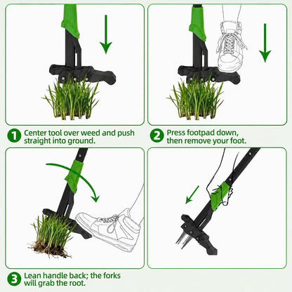 40 Inch Long Stand-Up Weed Puller Tool with 4 Claw Steel Head & Eject Mechanism – Ergonomic Long Handle Garden Weeder, Easily Remove Weeds Without Bending, Pulling, or Kneeling.