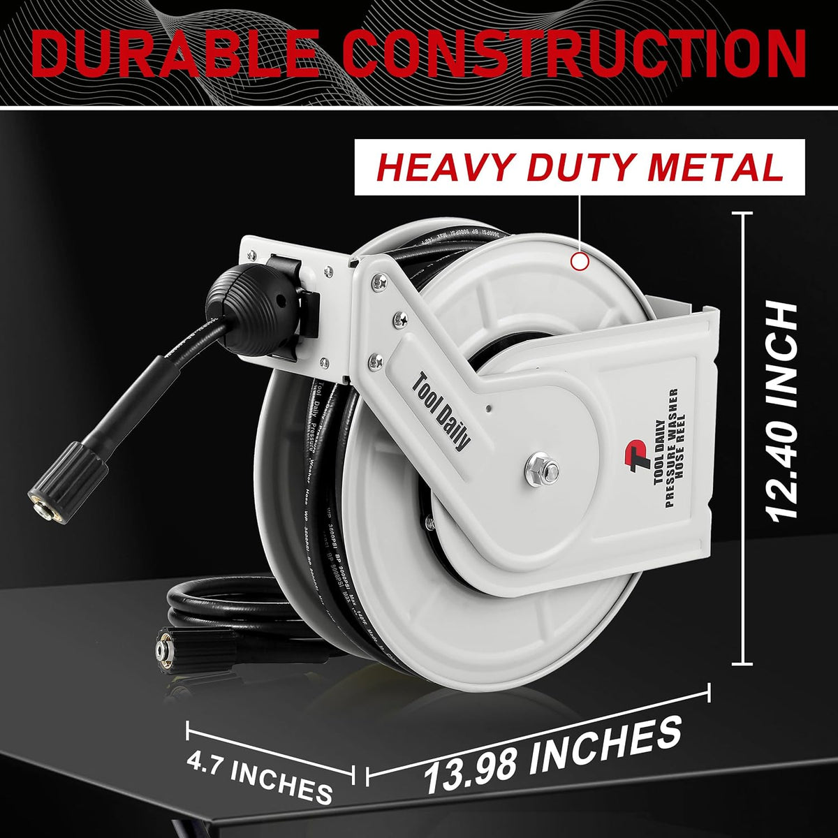 Retractable Pressure Washer Hose Reel, 1/4” x 60 FT