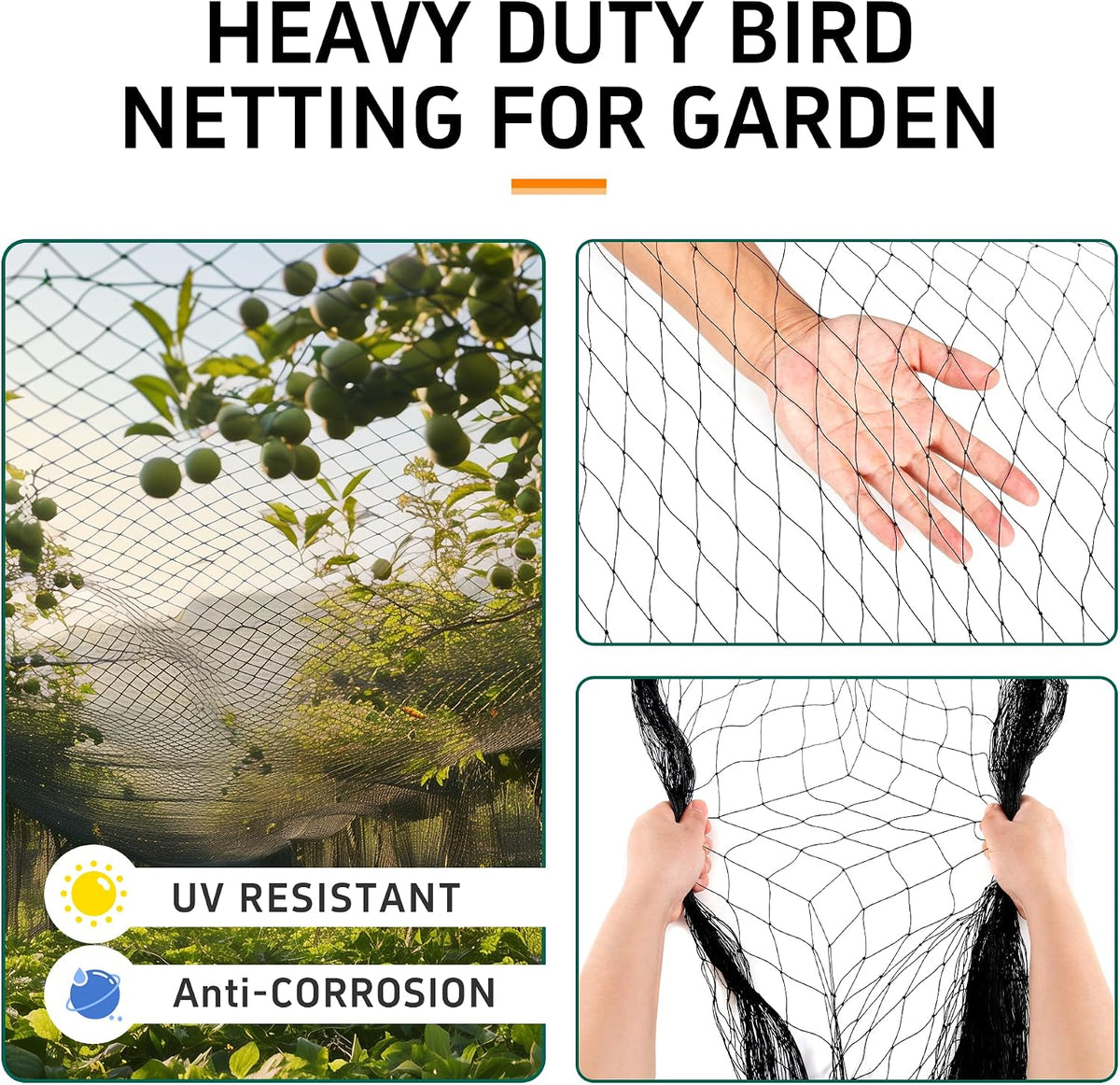 Garden Netting, 25' x 25' Heavy Duty Bird Netting Deer Fence Net, 1" Mesh Poultry Netting for Chicken Coop, Run & Garden, Protect Fruit Trees, Vegetables from Birds, Deer, Squirrels