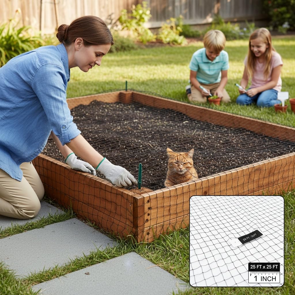 Garden Netting, 25' x 25' Heavy Duty Bird Netting Deer Fence Net, 1" Mesh Poultry Netting for Chicken Coop, Run & Garden, Protect Fruit Trees, Vegetables from Birds, Deer, Squirrels
