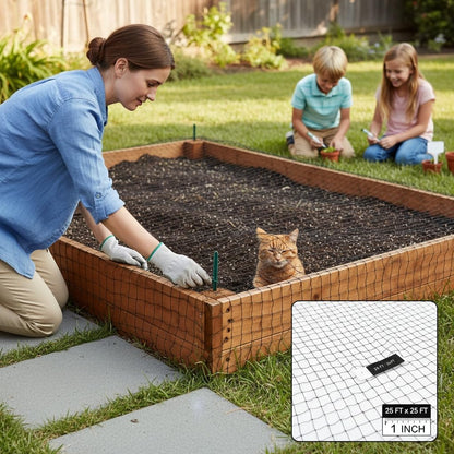 Garden Netting, 25' x 25' Heavy Duty Bird Netting Deer Fence Net, 1" Mesh Poultry Netting for Chicken Coop, Run & Garden, Protect Fruit Trees, Vegetables from Birds, Deer, Squirrels