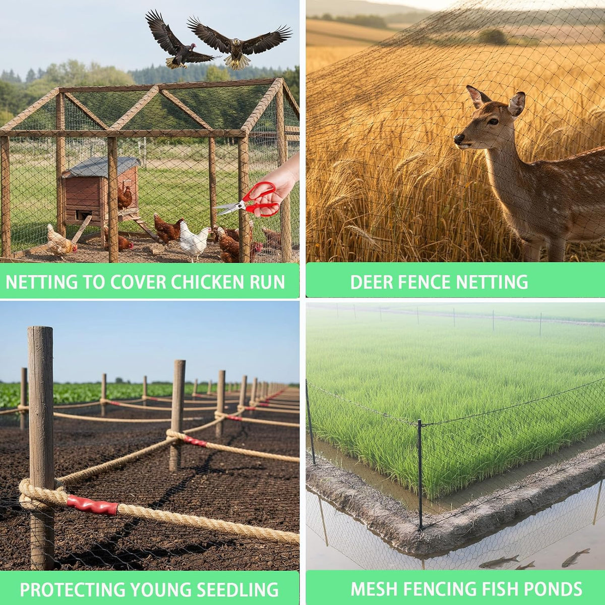 Garden Netting, 25' x 25' Heavy Duty Bird Netting Deer Fence Net, 1" Mesh Poultry Netting for Chicken Coop, Run & Garden, Protect Fruit Trees, Vegetables from Birds, Deer, Squirrels