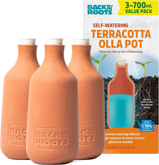 Self-Watering Terracotta Olla Pot (Pack of 3), 700mL Provides 1 Week of Precision Watering