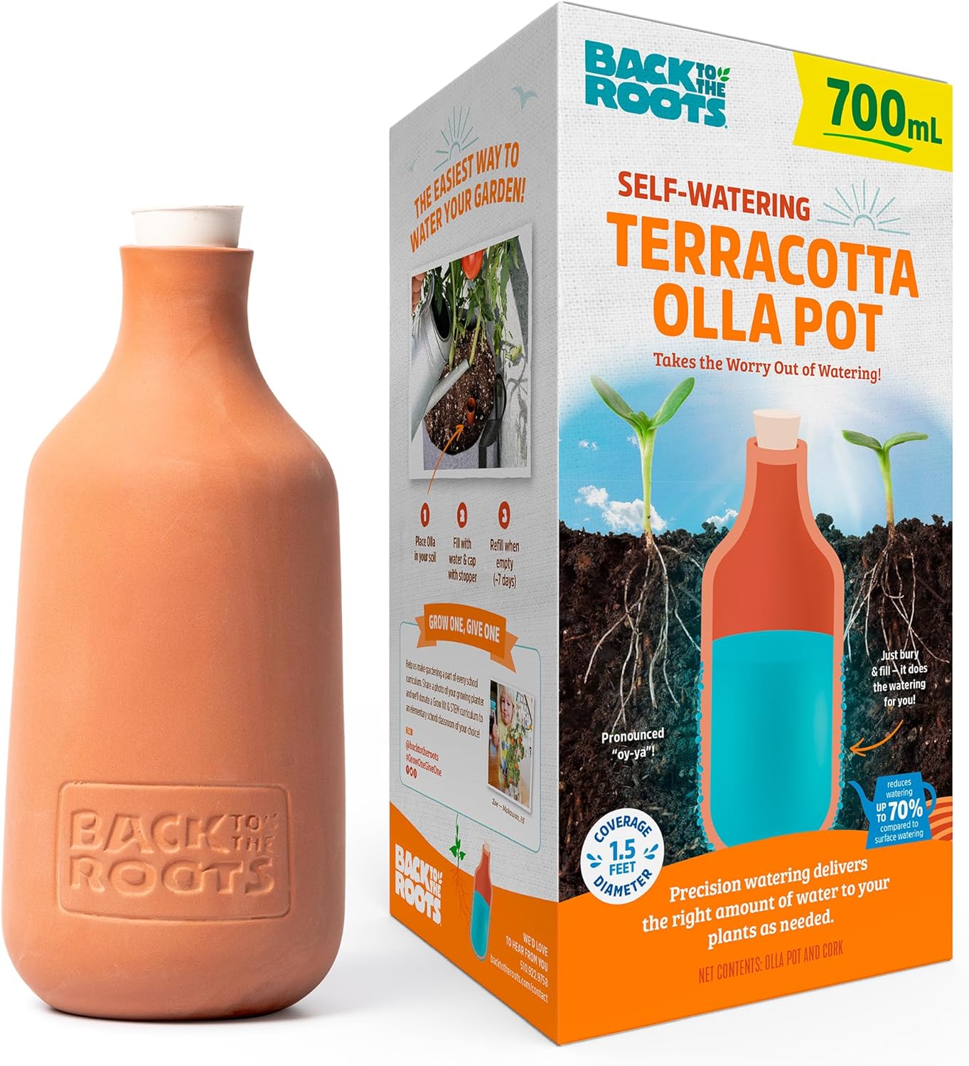 Self-Watering Terracotta Olla Pot (Pack of 3), 700mL Provides 1 Week of Precision Watering