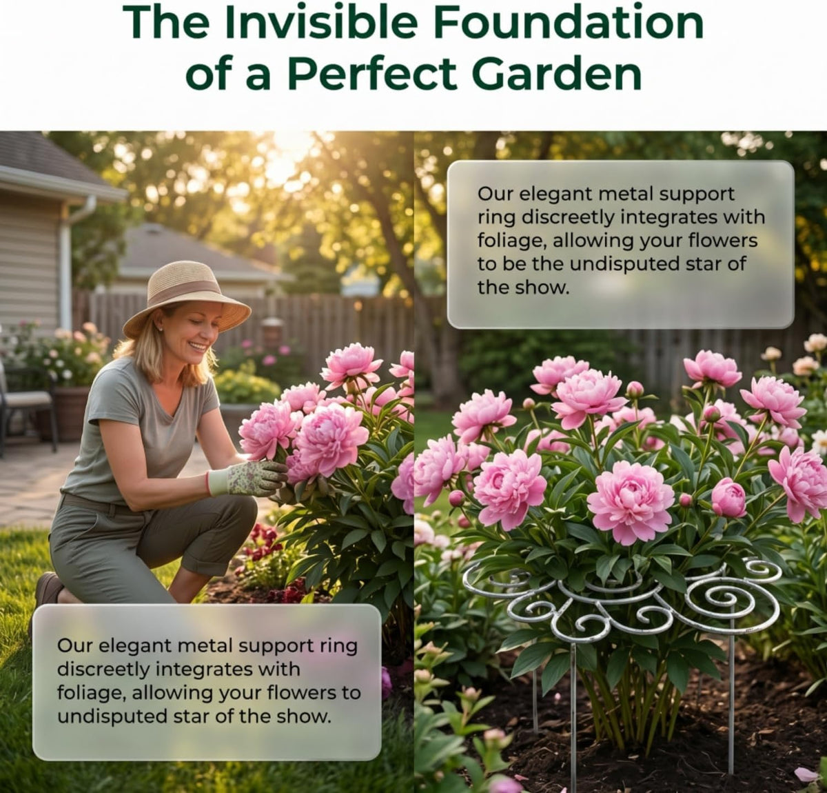 Metal Plant Support Ring, Peony Cages and Supports, Grow Through Stake
