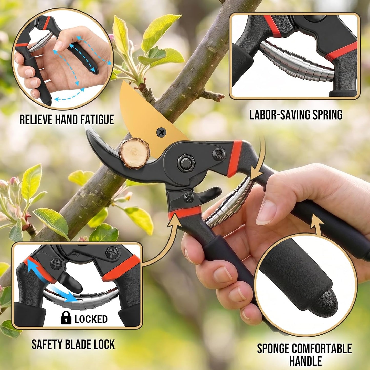3 Pack Garden Pruning Shears Stainless Steel Blades Handheld Pruners Set with Gardening Gloves