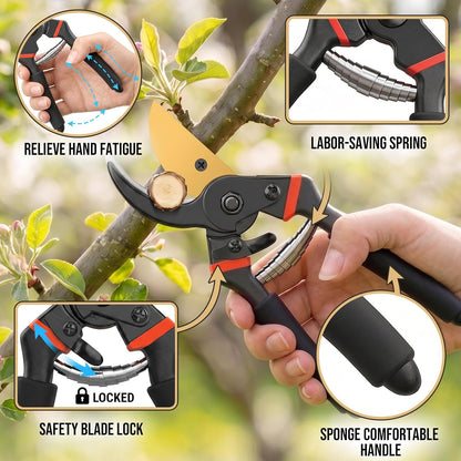 3 Pack Garden Pruning Shears Stainless Steel Blades Handheld Pruners Set with Gardening Gloves