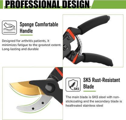 3 Pack Garden Pruning Shears Stainless Steel Blades Handheld Pruners Set with Gardening Gloves